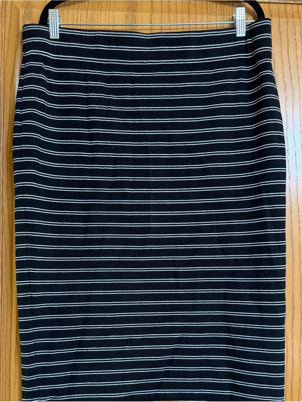 White House Black Market Black and White Striped Midi Pencil Skirt